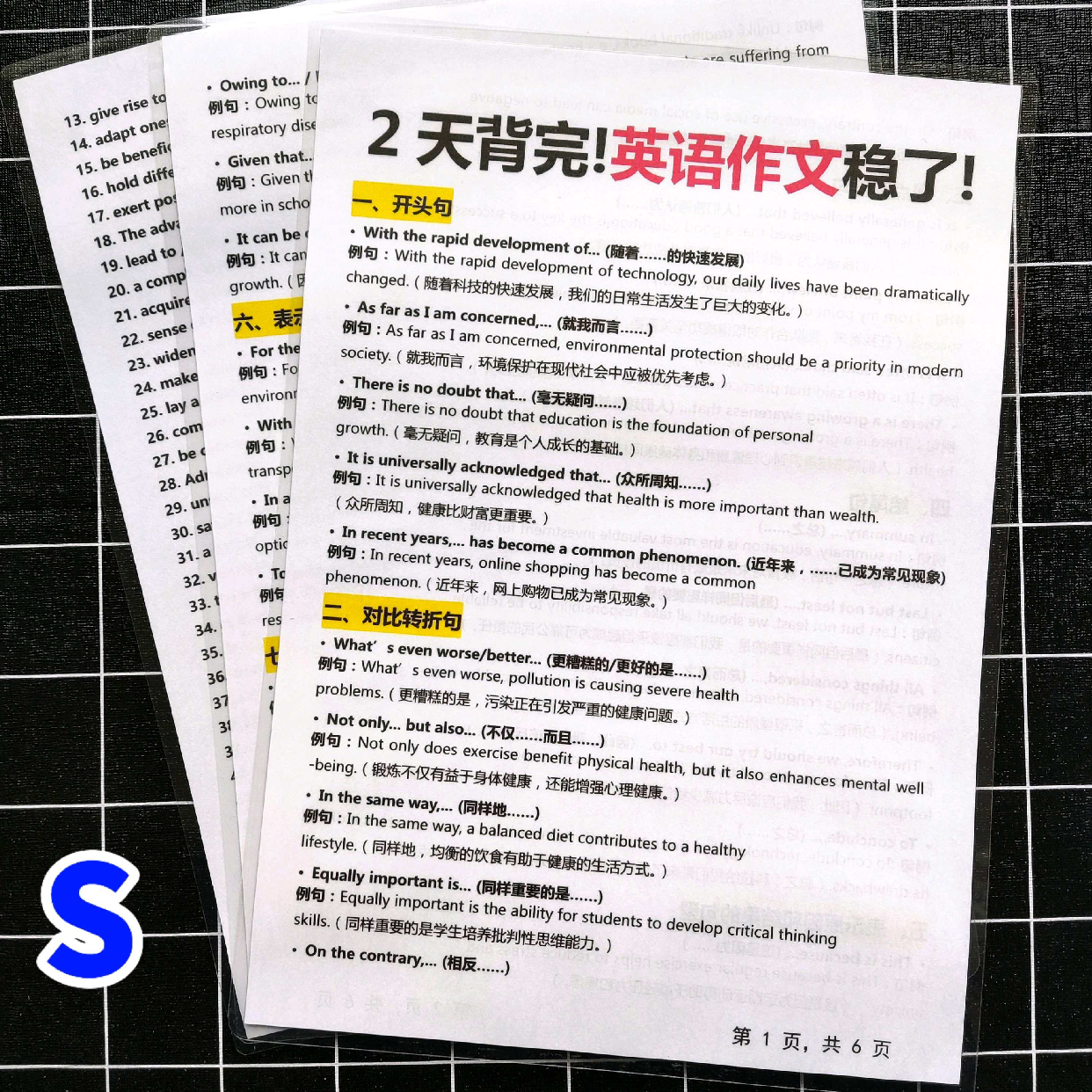 初高中英语作文开头结尾高分句型范文素材写作模板知识点学习卡片