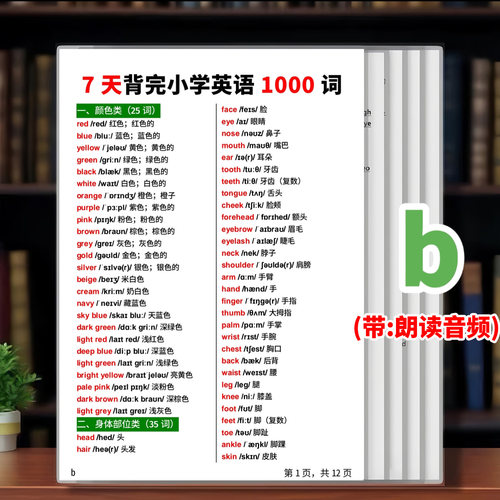 7天背完小学英语1000词单词汇总表大全分类背诵速记学习卡片闪卡