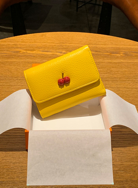 黄色钱包招财女短款三折头层牛皮韩版可爱折叠真皮钱夹2025新款小