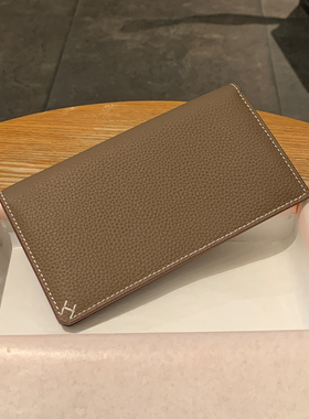 H家钱包真皮长款男 女通用2025新款手缝线小H对折钱夹头层牛皮H扣