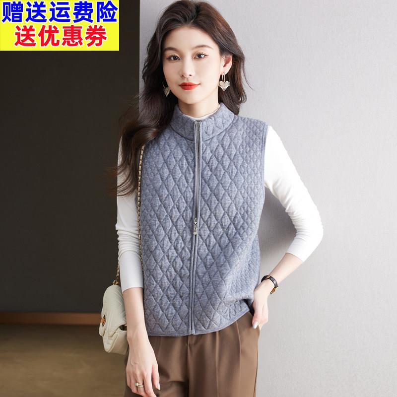 2025时尚羊毛衫秋冬新款立领拉链马甲背心女宽松显瘦百搭坎肩外套