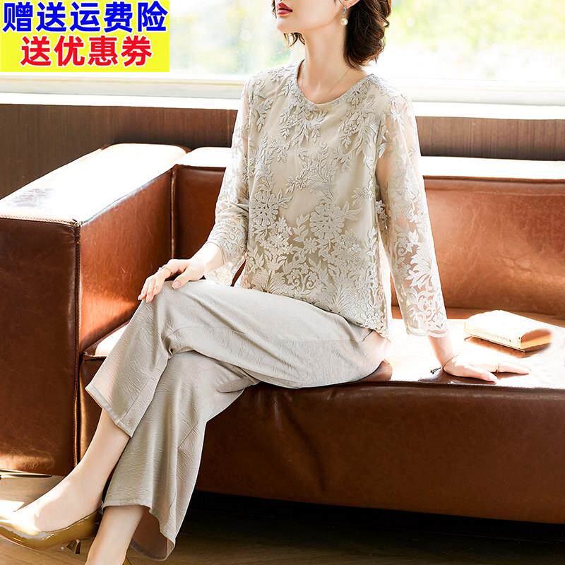 妈妈春装套装2026新款中年妇女气质上衣中老年春秋季长袖t恤小衫