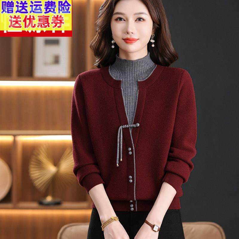 品牌26秋冬款羊毛衫女半高领加厚假两件拼接上衣一体绒针织打底衫
