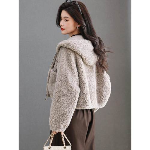 羊剪绒毛毛外套女宽松带帽衫2025新款秋冬皮毛一体彷皮草连帽开衫