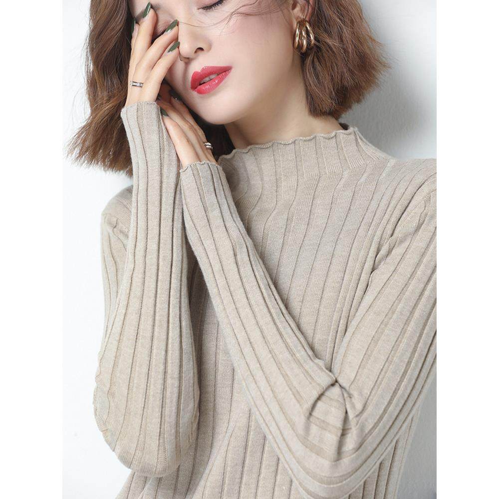 高级感女士羊毛衫2023年秋冬季半高领毛衣内搭坑条洋气针织打底衫