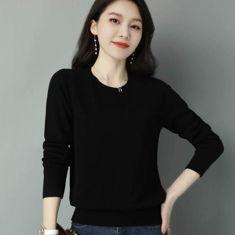 高级感女士羊毛衫秋冬新款圆领套头毛衣女宽松百搭针织打底衫上衣