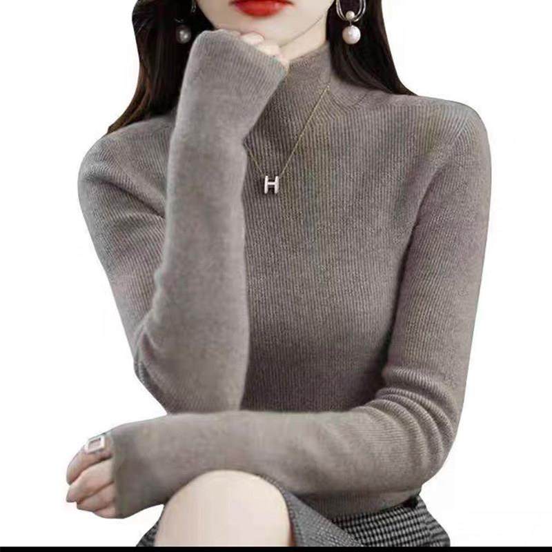 鄂尔多斯市羊绒衫女秋冬季半高领羊毛打底衫修身显瘦内搭加厚毛衣