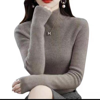 鄂尔多斯市羊绒衫女秋冬季半高领羊毛打底衫修身显瘦内搭加厚毛衣