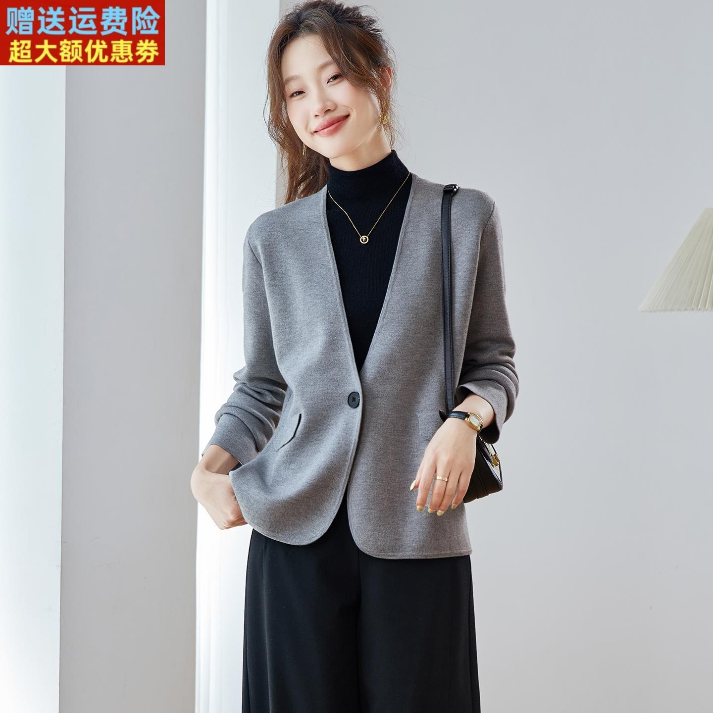 毛呢小西装外套女2025春秋冬新款小个子短款高端气质宽松羊毛开衫