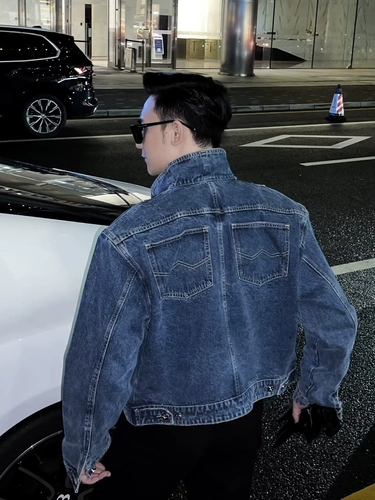 Джинсовые наплечники, мужская короткая куртка, в британском стиле, оверсайз, изысканный стиль