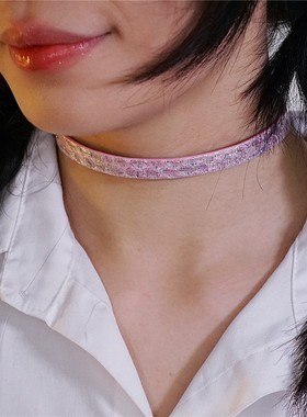 诊疗师手工定制 粉色银闪真皮简约颈环choker项圈女情侣高级ins风