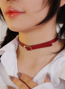 诊疗师手工定制 简约霓虹真皮女法式小众choker项圈手环两用颈环