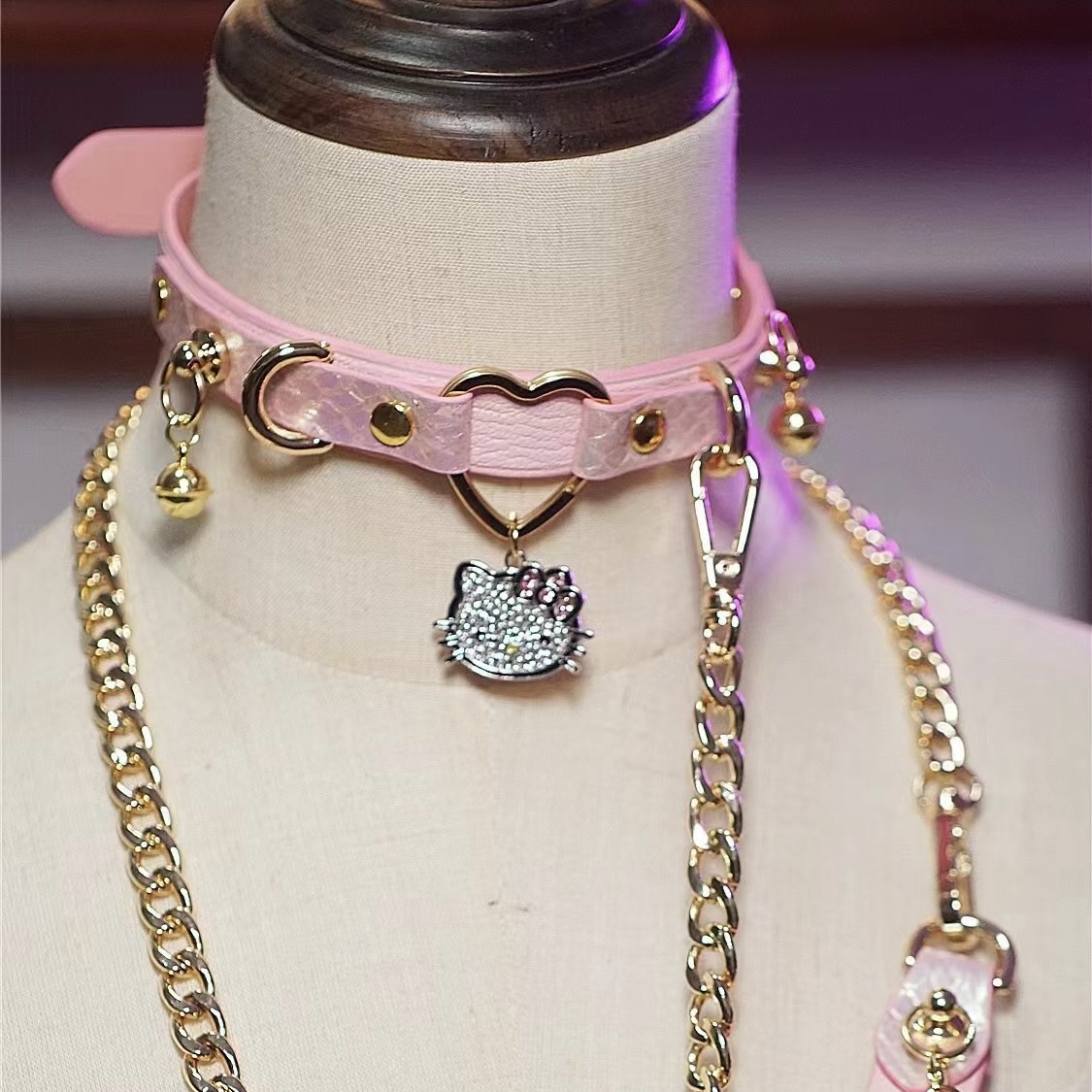 诊疗师手工定制 Kitty猫牌吊坠项圈女m项链k9真皮牵引绳choker