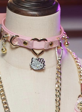 诊疗师手工定制 Kitty猫牌吊坠项圈女m项链k9真皮牵引绳choker