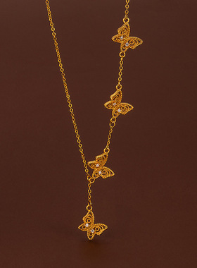 花丝蝴蝶流苏项链女时尚新中式气质百搭感微镶锆石设计锁骨链