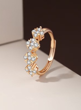 新款气质花朵戒指女简约轻奢镶锆石开口指环网红博主