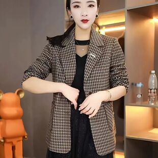 春装 中年妈妈装 高档格子气质西装 女2026新款 洋气外套女 中年人女装