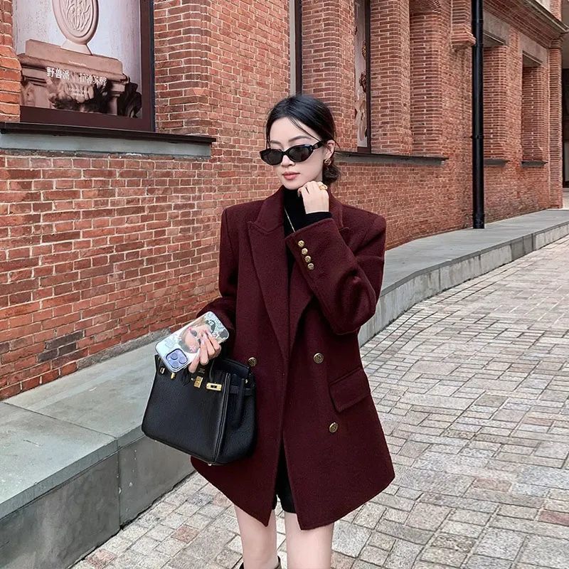 小个子红毛呢学院风领外套