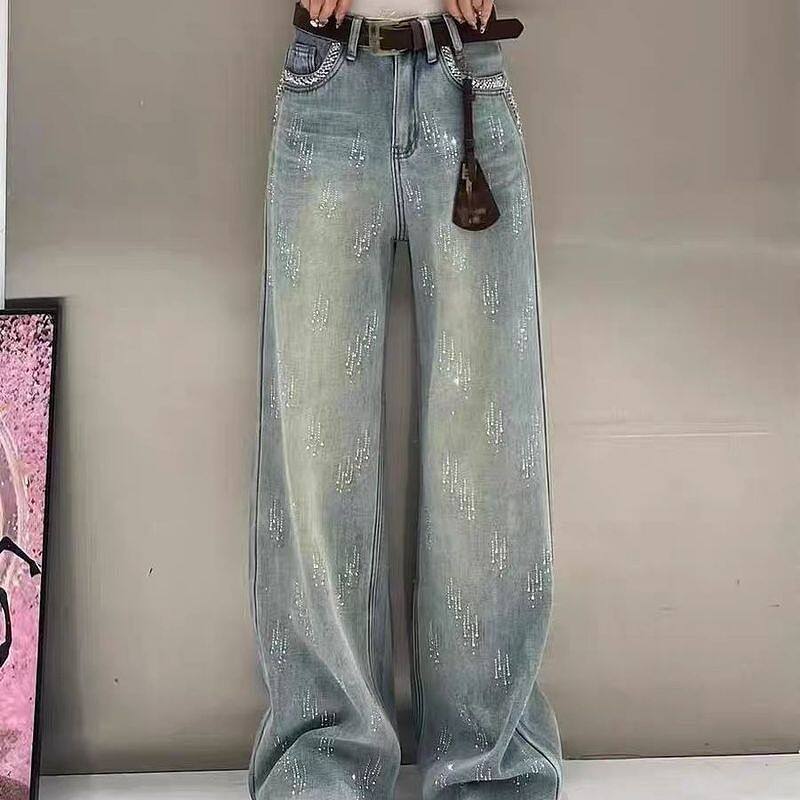 欧货2026春秋新款轻奢烫钻高品质牛仔裤女洋气渐变显高窄版直筒裤,女装/女士精品,休闲裤,淘宝优惠券,粉丝福利购,淘宝优惠卷
