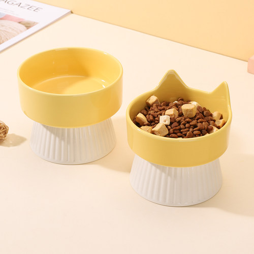 猫碗陶瓷猫食盆高脚护颈宠物碗