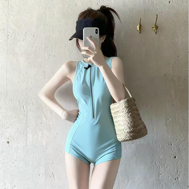 泳衣女款时尚连体纯色显瘦修身法式气质度假温泉泳装专业游泳女装