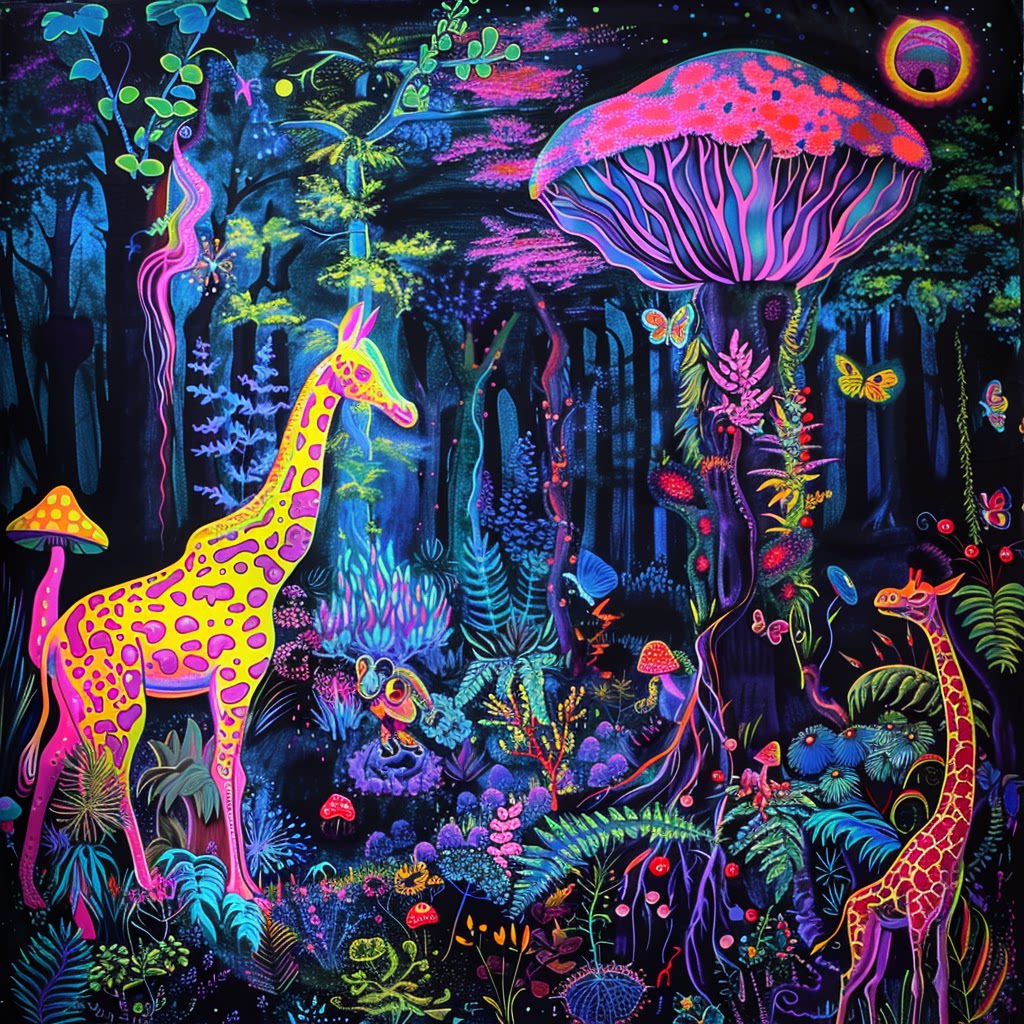 荧光画打印 荧光墙纸 荧光布 荧光墙绘 黑光博物馆 梵高星空艺术