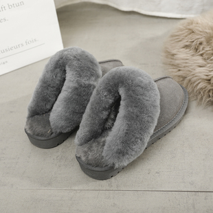 aUGGh毛毛拖鞋女冬羊毛拖鞋居家包头真皮雪地靴半拖鞋男АUGGН