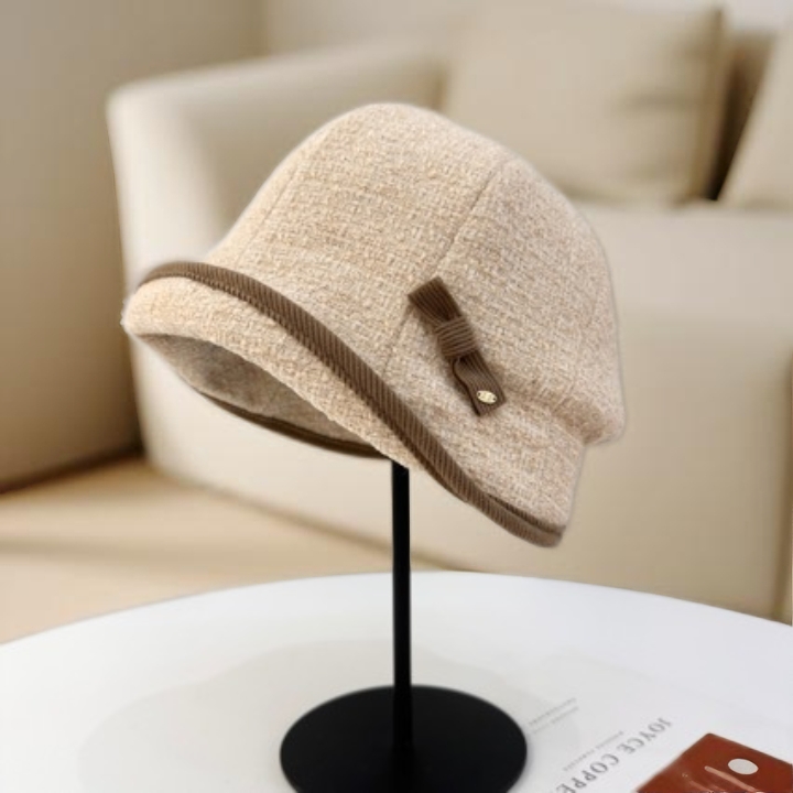 2025秋冬新款蝴蝶结羊毛渔夫帽女日系卷边盆帽简约保暖护耳帽子