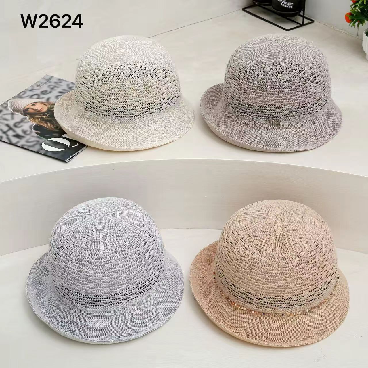 夏季麻女士帽子礼帽优雅时尚卷边赫本透气镂空防气质防晒紫外线