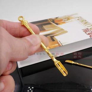 新款迷你钢铲子土豪金 微量调试勺子 带挂孔金钢铲 经典镀金