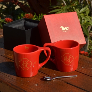 上新品 CUPS HOUSE 马上发财祥云马克杯 拿铁美式咖啡杯 猫耳朵杯