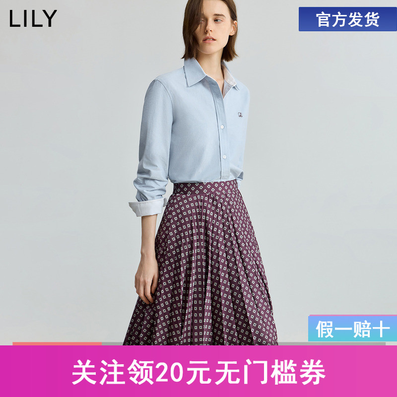 【商场同款】LILY2025秋新款女装纯棉老钱风收腰气质通勤衬衫外套