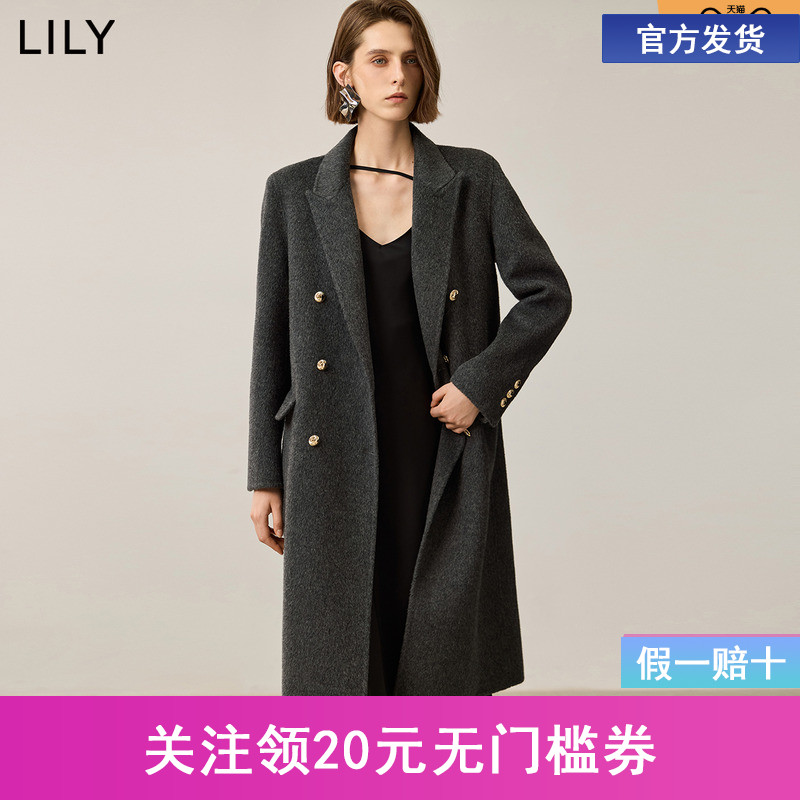 LILY冬新款女装高智感绵羊毛极简风直身百搭通勤毛呢大衣女款