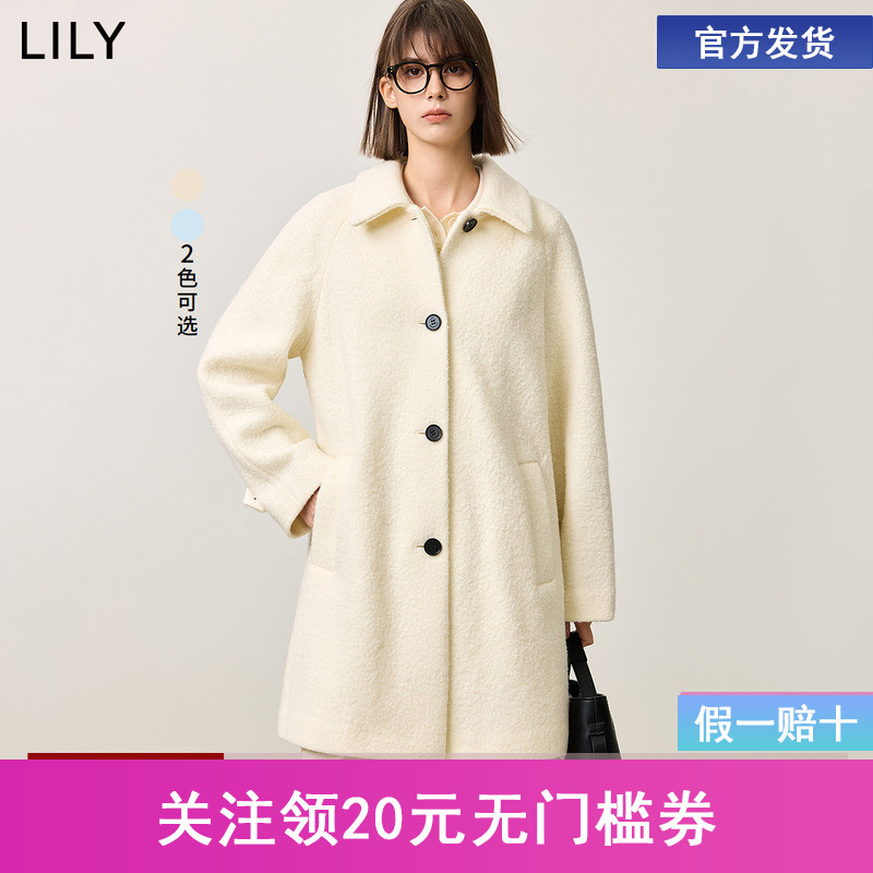 【%绵羊毛】商场同款LILY冬新款女装学院风毛呢大衣女外套