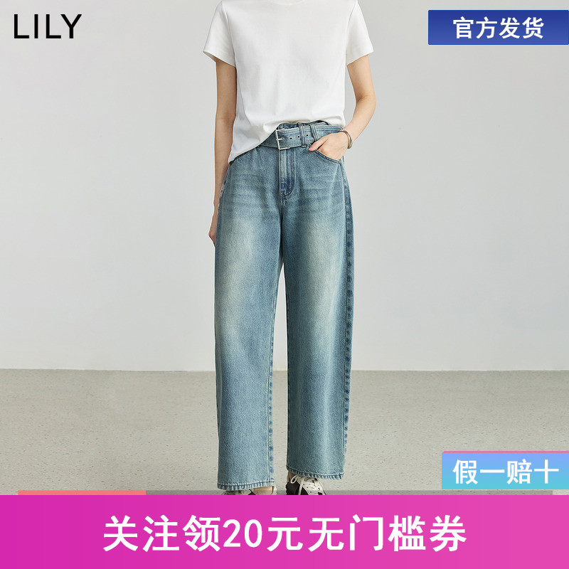 【商场同款】LILY2025秋新款纯棉复古休闲气质通勤直筒裤牛仔裤女