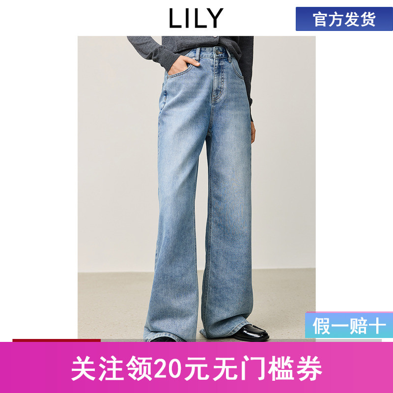 【商场同款】LILY冬新款女装银色闪丝光泽感水洗直筒裤牛仔裤