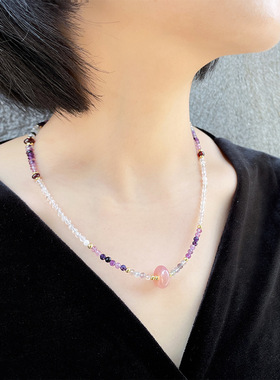 【夏日绮梦】天然萤石渐变项链石榴石盐源玛瑙吊坠复古民族风首饰