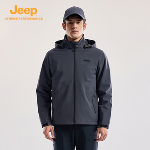 JeepXtreme Performance冲锋衣男宽松外套抓绒登山服休闲立领夹克