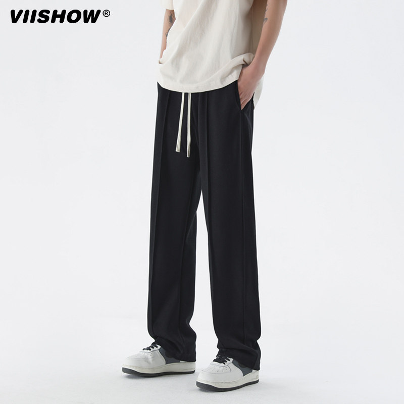 VIISHOW垂感裤子男日系黑色痞帅西裤宽松直筒阔腿拖地百搭休闲裤怎么样,好用不?