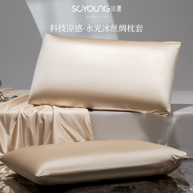 高级纯色水光冰丝枕套一对装夏季双面真丝滑凉感枕头芯套48x74cm