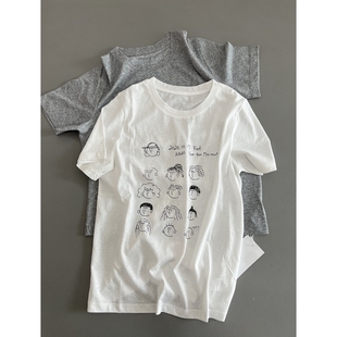 新款 T恤夏季 圆领休闲上衣女 雪花棉手感印花小人短袖 穿过没想脱