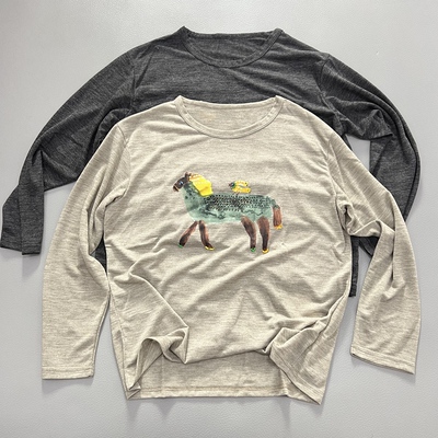 春季手工串珠小马印花长袖T恤女