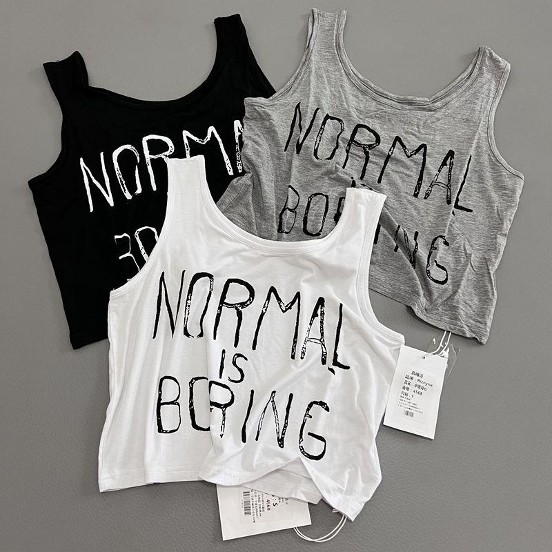 字母印花弹力休闲风背心