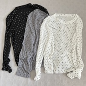 波点防晒长袖 女圆领套头休闲上衣清新百搭小众 新款 T恤薄款 春夏季