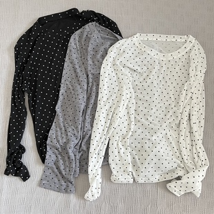 波点防晒长袖T恤薄款春夏季新款女圆领套头休闲上衣清新百搭小众