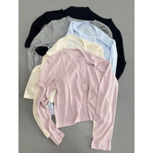 成分贼复杂天丝亚麻炒鸡舒服强推排扣长袖 开衫 T恤纯色上衣百搭女