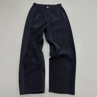 莱赛尔加绒加厚设计师款藏青波点长裤奶奶裤松紧腰休闲裤小众裤子