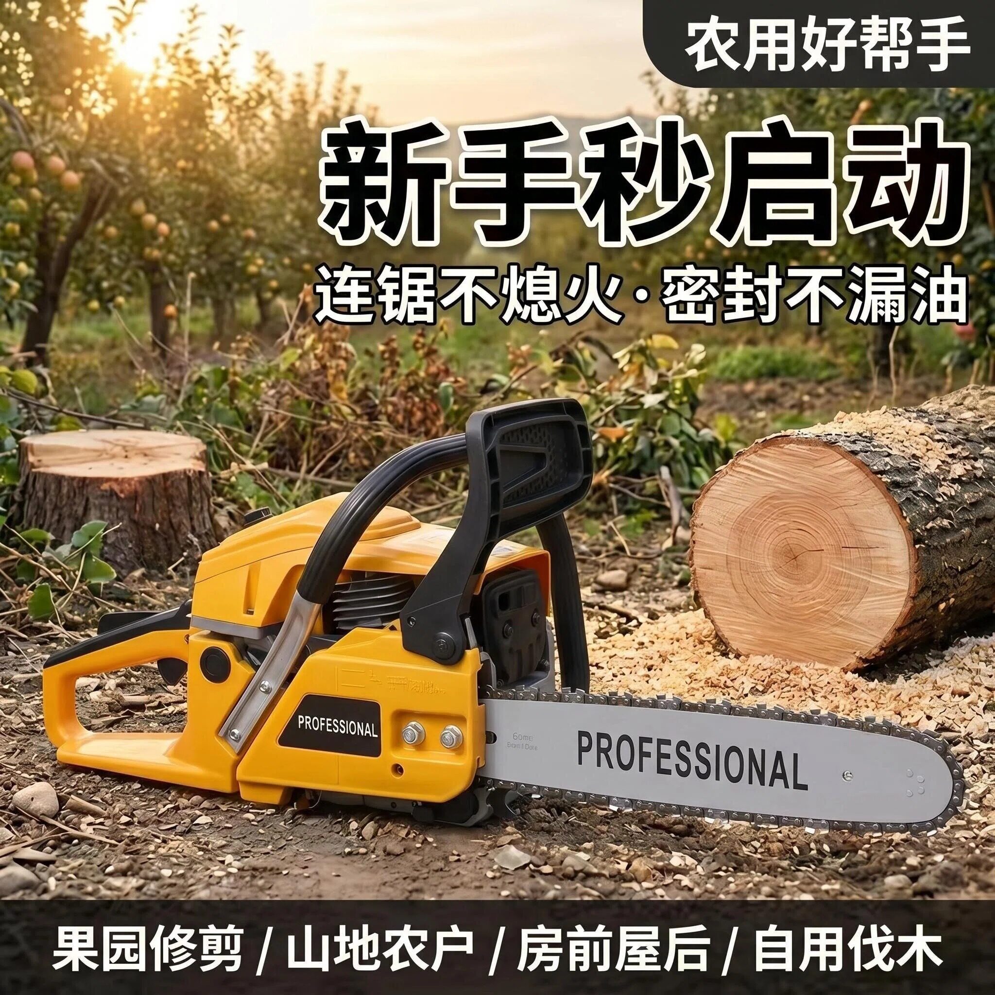 小型两冲18寸油锯伐木锯汽油锯大功率进口链条农用锯多功能电链锯
