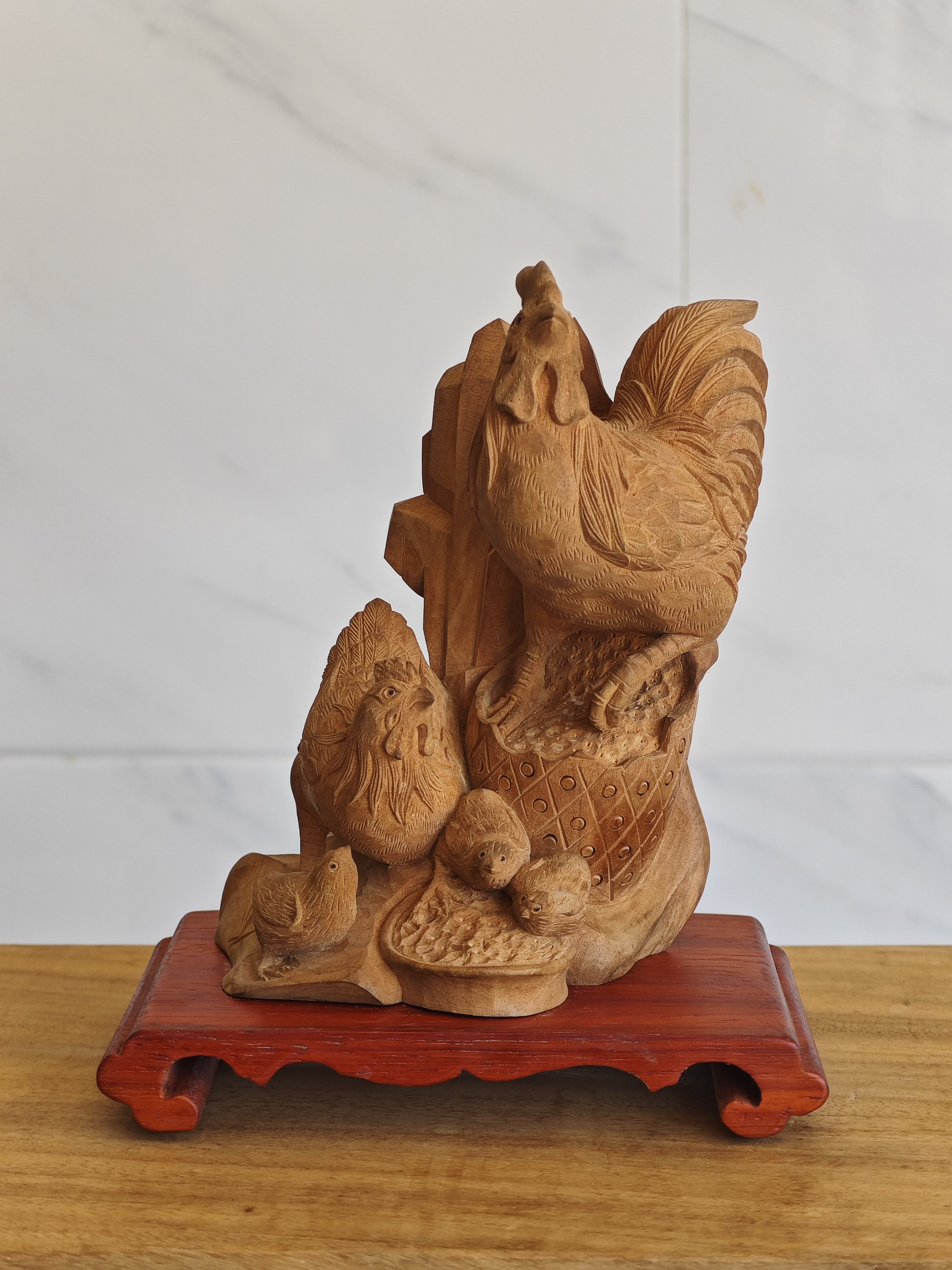 现货1件老山檀香木雕鸡摆件实木雕刻母鸡家居饰品工艺品阖家欢乐