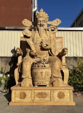 财神爷木雕神像摆件手工雕刻3.88米家居装饰品实木玄关展厅开业